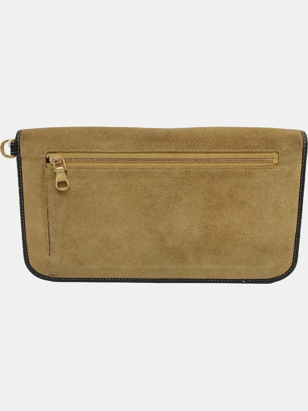 Loewe Suede Clutch in Tan with Black Trim